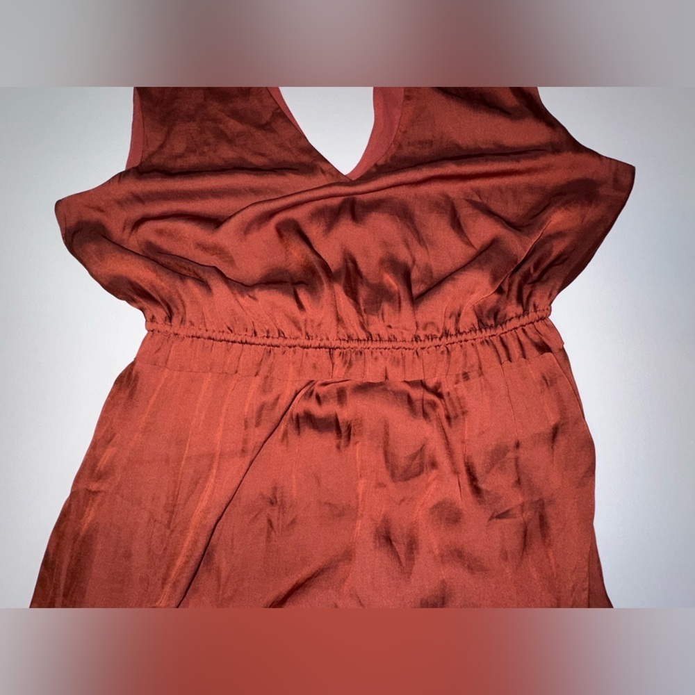 Banana Republic Satin Ruched Maxi Dress Copper Clay Size 12 NWT High-Low Hem - Picture 8 of 8